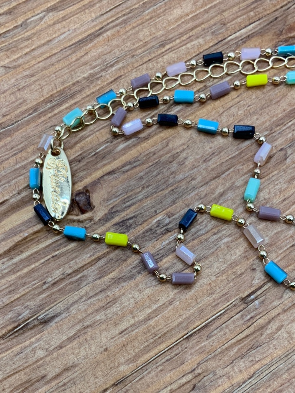 Plunder Design Multicolor Beaded Gold Tone Chain Necklace